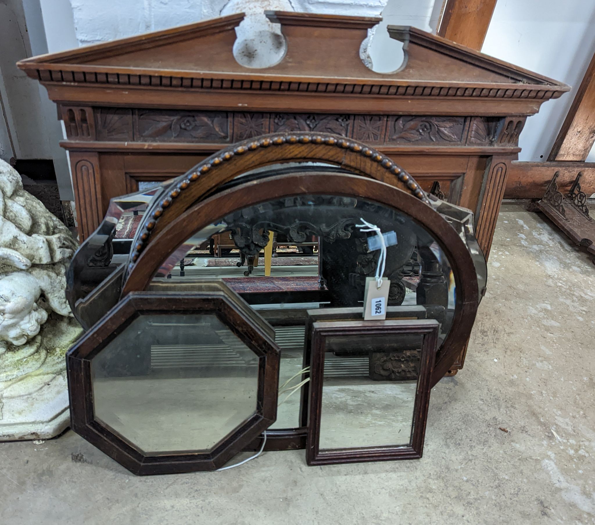 Six assorted Victorian and later wall mirrors and frames, largest width 78cm